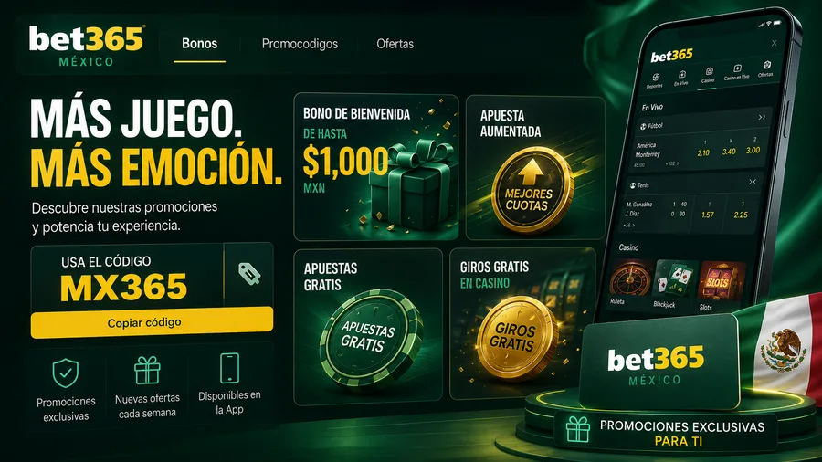 Detalle del bono de bienvenida de bet365 México con montos de deportes y casino