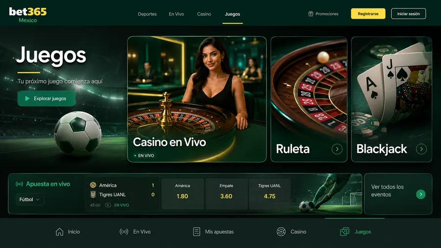Mesa de casino en vivo bet365 México con crupier real y transmisión HD